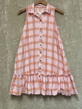 Maeve by Anthropologie Flounced Pink Plaid Sleeveless Preppy Mini Dress EUC XS